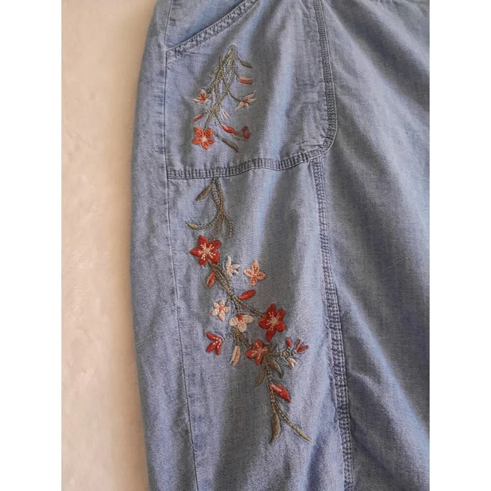 Womens Size 20W Boho Embroidered Drawstring Hem Casual Lightweight Shorts Blue